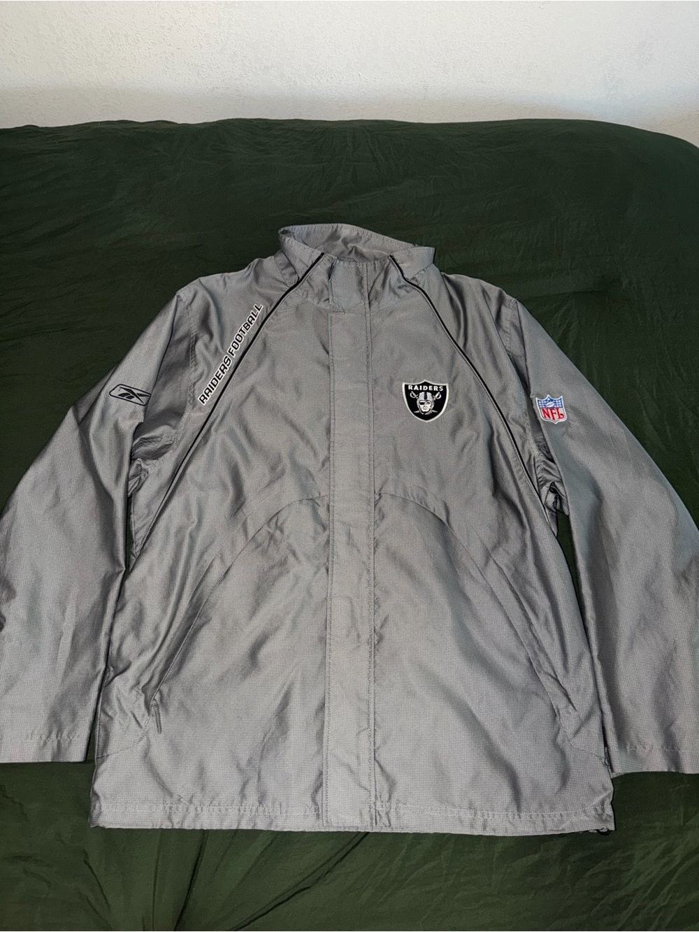 Reebok Gray Raiders Windbreaker Jacket with Team Crest